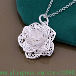 Sterling Silver 3-D Rose Necklace